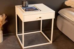 Industrial Beistelltisch SLIM LINE 50cm weiß Metall mit Schublade Nachttisch