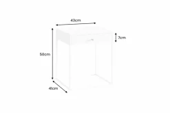 Industrial Beistelltisch SLIM LINE 50cm weiß Metall mit Schublade Nachttisch