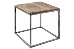 Industrial Beistelltisch BARRACUDA 40cm recyceltes Massivholz mit geflexten Beinen