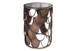 Industrial Beistelltisch ABSTRACT 55cm antik messing Metall Fischschuppen Design rund Glas