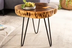 Industrial Beistelltisch GOA 40cm natur Akazie Massivholz Baumstamm rund Hairpin Legs