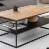 Industrial Couchtisch APARTMENT 95cm Massivholz Eiche geölt mit Ablage Metallgestell schwarz