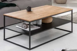 Industrial Couchtisch APARTMENT 95cm Massivholz Eiche geölt mit Ablage Metallgestell schwarz