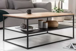 Industrial Couchtisch APARTMENT 95cm Massivholz Eiche geölt mit Ablage Metallgestell schwarz