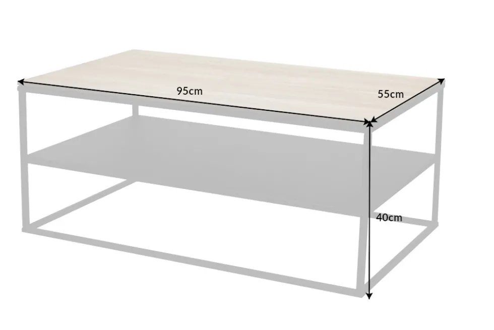 Industrial Couchtisch APARTMENT 95cm Massivholz Eiche geölt mit Ablage Metallgestell schwarz