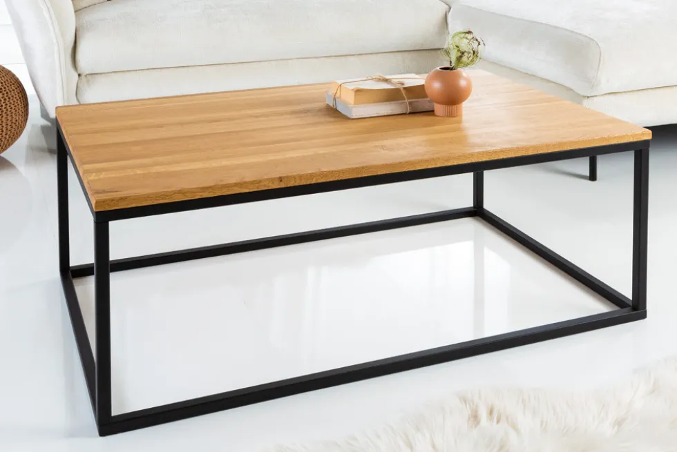Industrial Couchtisch ARCHITECTURE 100cm Wildeiche geölt schwarzes Metallgestell Massivholz