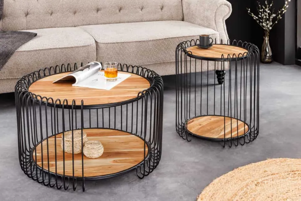 Industrial Couchtisch TRUE ELEMENTS 70cm natur Akazie Massivholz