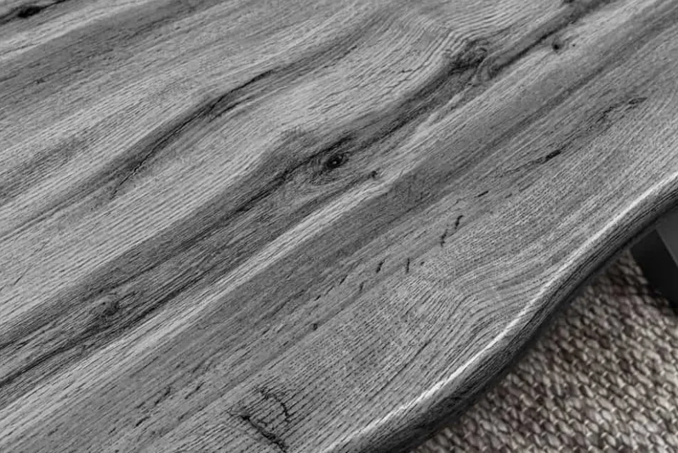 Industrial Couchtisch WILD 90cm grau Wildeichen-Design schwarz Metall Baumkante