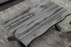 Industrial Couchtisch WILD 90cm grau Wildeichen-Design schwarz Metall Baumkante