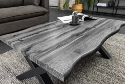 Industrial Couchtisch WILD 90cm grau Wildeichen-Design schwarz Metall Baumkante