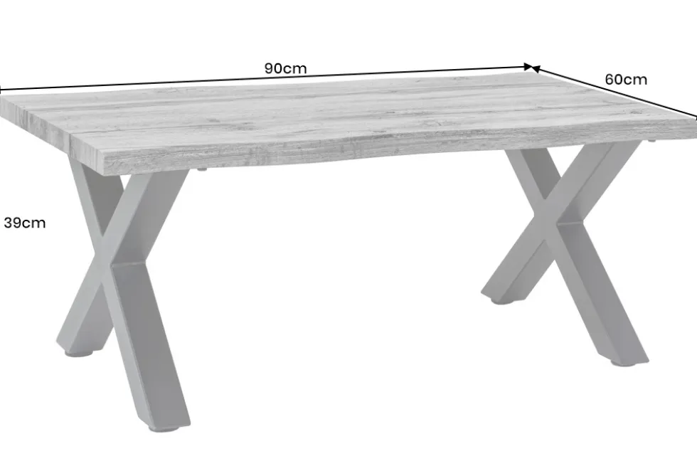 Industrial Couchtisch WILD 90cm grau Wildeichen-Design schwarz Metall Baumkante