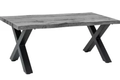 Industrial Couchtisch WILD 90cm grau Wildeichen-Design schwarz Metall Baumkante