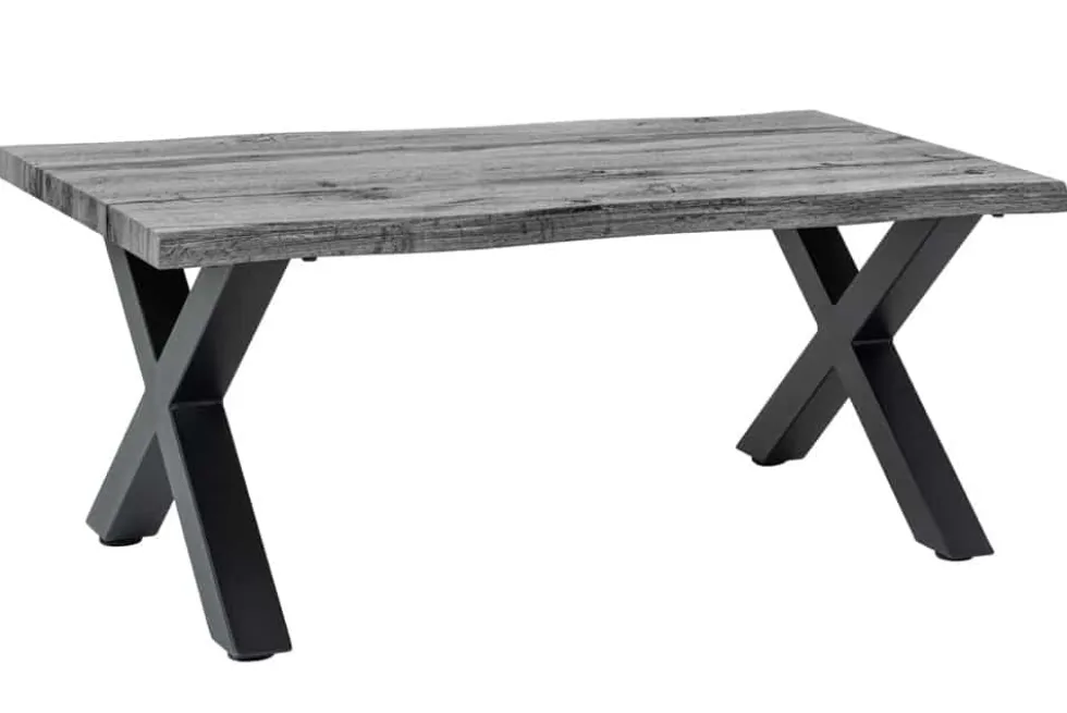 Industrial Couchtisch WILD 90cm grau Wildeichen-Design schwarz Metall Baumkante