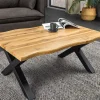 Industrial Couchtisch WILD 90cm braun Wildeichen-Optik schwarz Metall Baumkante
