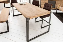 Industrial Design Esstisch FACTORY 160cm Akazie teak-grau weiß gekälkt Metallbeine Kufe