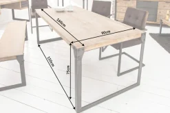 Industrial Design Esstisch FACTORY 160cm Akazie teak-grau weiß gekälkt Metallbeine Kufe