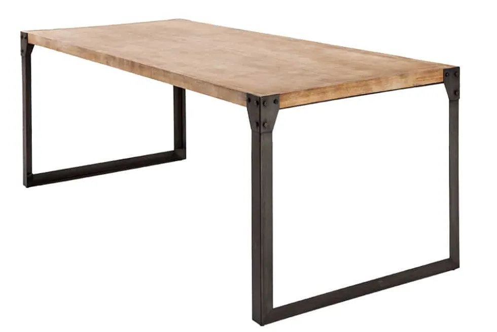 Industrial Design Esstisch FACTORY 200cm Akazie teak-grau weiß gekälkt Metallbeine Kufe