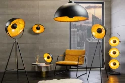 Industrial Design Hängelampe STUDIO 55cm schwarz Blattgold-Optik Hängeleuchte