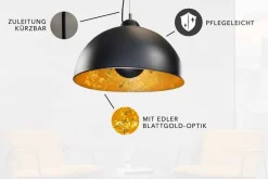 Industrial Design Hängelampe STUDIO 55cm schwarz Blattgold-Optik Hängeleuchte