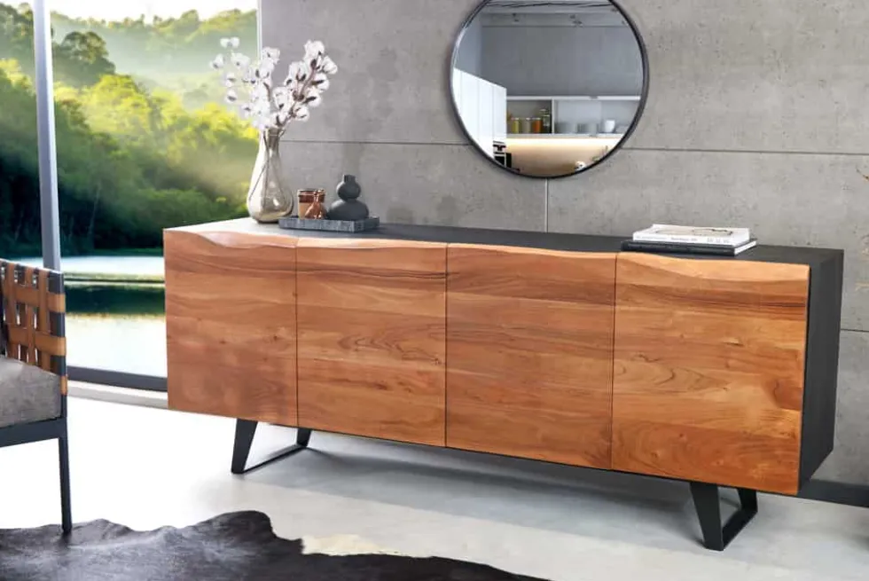 Industrial Design Sideboard ORGANIC ARTWORK 180cm Akazie Massivholz Eisengestell