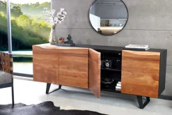 Industrial Design Sideboard ORGANIC ARTWORK 180cm Akazie Massivholz Eisengestell