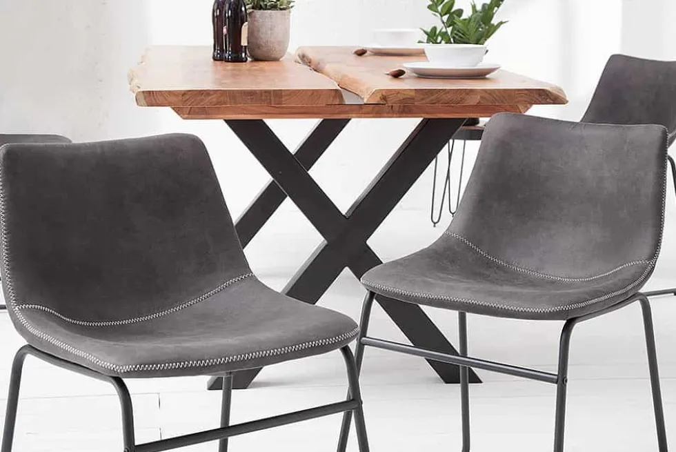 Industrial Design Stuhl DJANGO vintage grau mit Eisengestell