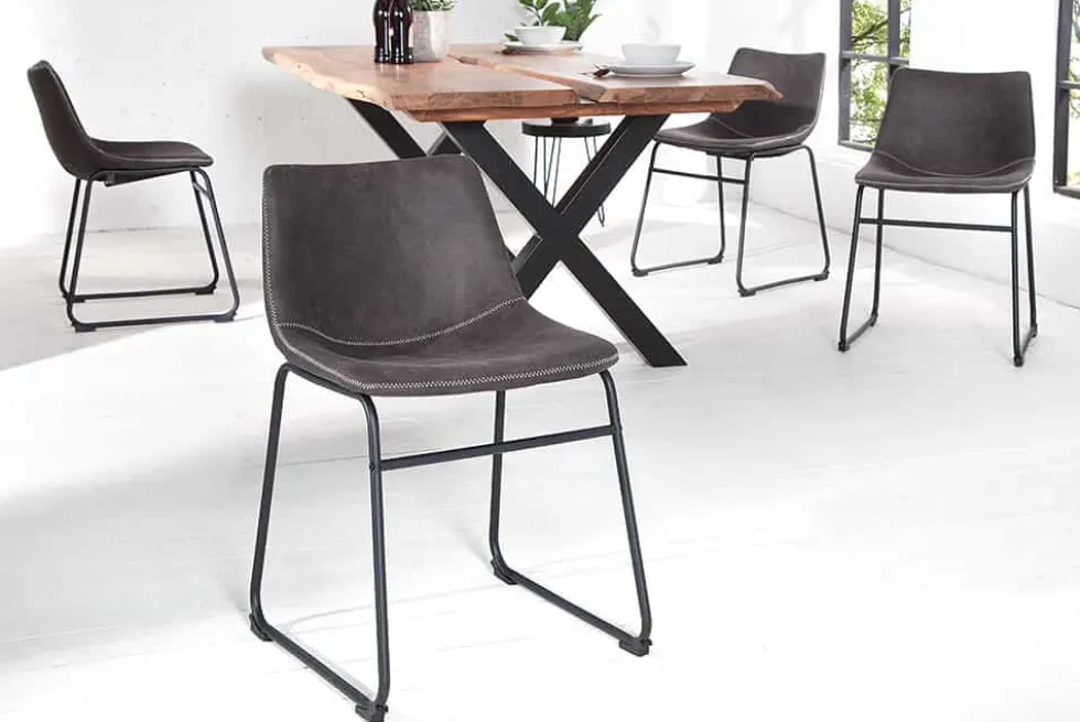 Industrial Design Stuhl DJANGO vintage grau mit Eisengestell