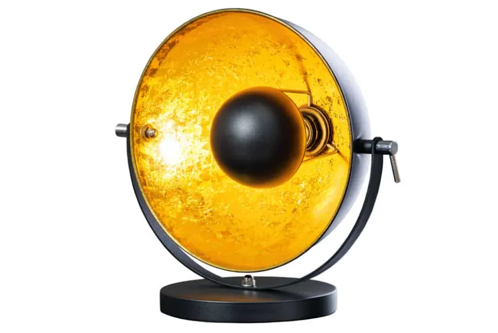 Industrial Design Tischlampe STUDIO 40cm schwarz Blattgold-Optik neigbarer Schirm