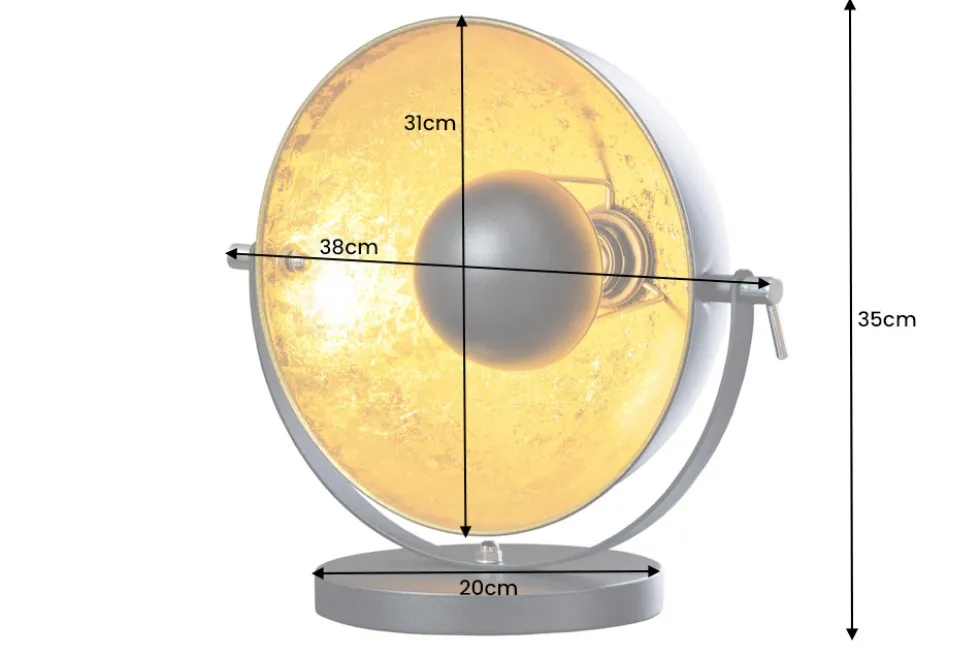 Industrial Design Tischlampe STUDIO 40cm schwarz Blattgold-Optik neigbarer Schirm