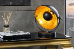 Industrial Design Tischlampe STUDIO 40cm schwarz Blattgold-Optik neigbarer Schirm