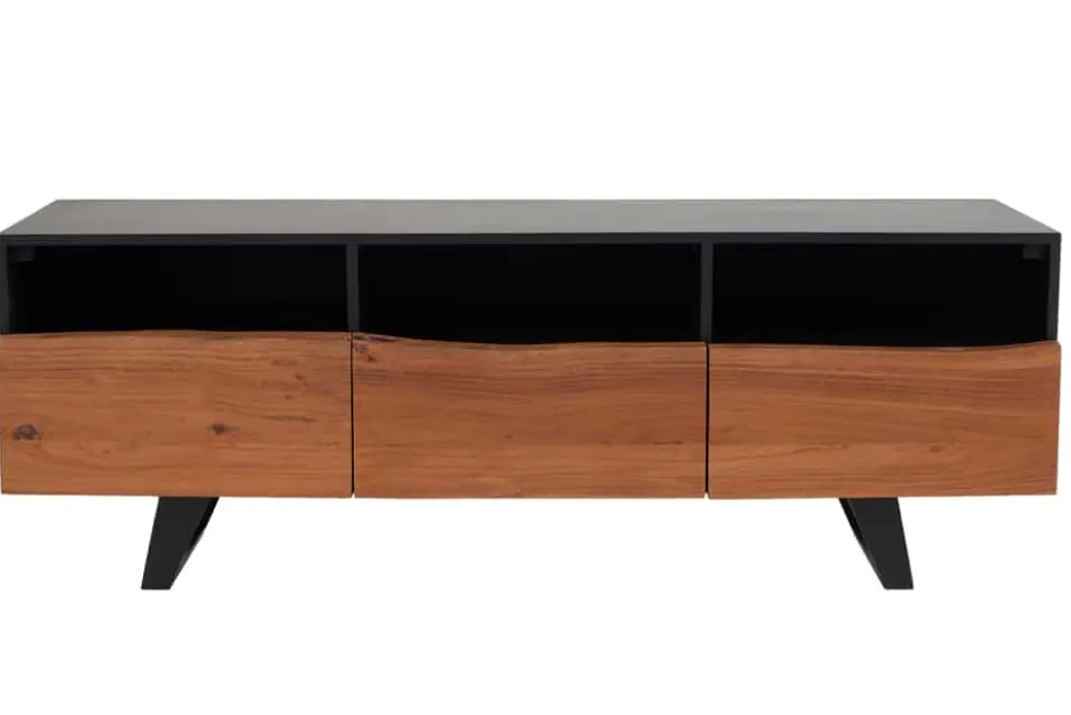 Industrial Design TV-Board ORGANIC ARTWORK 140cm Akazie Massivholz Eisengestell