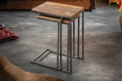 Industrial 2er Set Beistelltische BARRACUDA 45cm Salholz Massivholz geflextes Metallgestell
