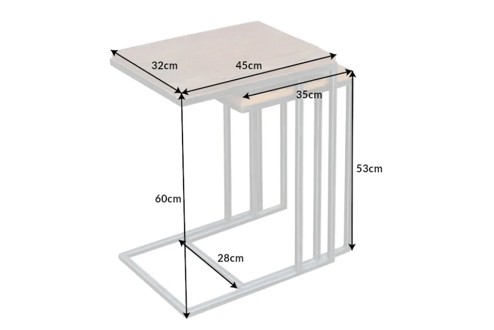 Industrial 2er Set Beistelltische BARRACUDA 45cm Salholz Massivholz geflextes Metallgestell