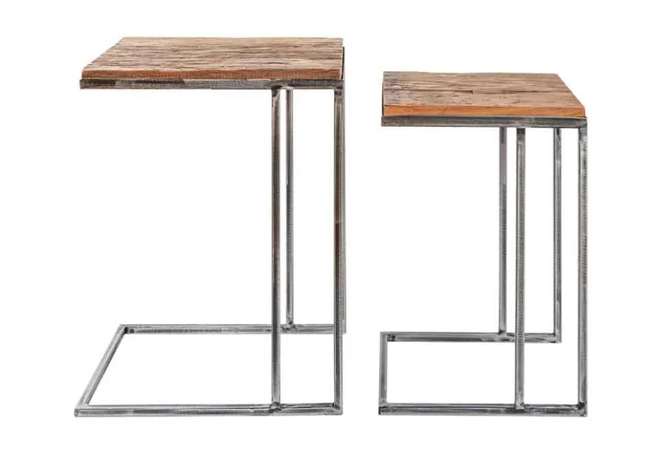 Industrial 2er Set Beistelltische BARRACUDA 45cm Salholz Massivholz geflextes Metallgestell
