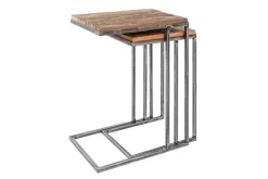 Industrial 2er Set Beistelltische BARRACUDA 45cm Salholz Massivholz geflextes Metallgestell