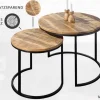 Industrial 2er Set Beistelltische ELEMENTS 60cm Mangoholz massiv rund schwarzes Metallgestell