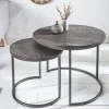 Industrial 2er Set Beistelltische ELEMENTS 60cm grau Mangoholz massiv rund schwarz Metall