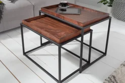 Industrial 2er Set Couchtisch ELEMENTS 60cm Mocha Buche abnehmbares Tablett