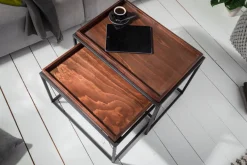 Industrial 2er Set Couchtisch ELEMENTS 60cm Mocha Buche abnehmbares Tablett