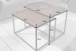 Industrial 2er Set Couchtisch ELEMENTS 60cm Mocha Buche abnehmbares Tablett