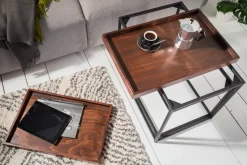 Industrial 2er Set Couchtisch ELEMENTS 60cm Mocha Buche abnehmbares Tablett