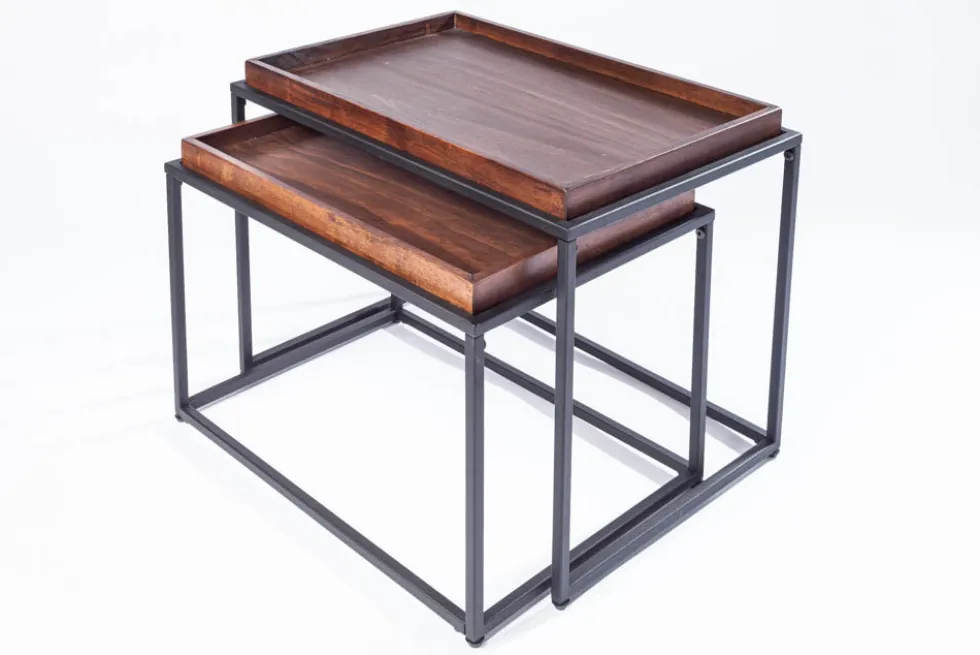 Industrial 2er Set Couchtisch ELEMENTS 60cm Mocha Buche abnehmbares Tablett