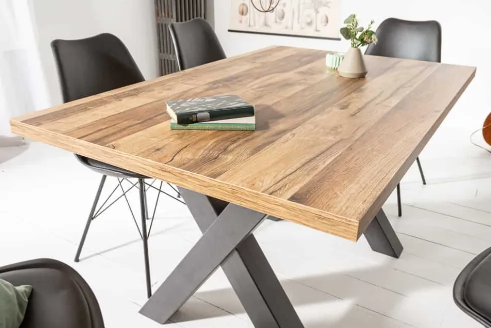 Industrial Esstisch MONTREAL 140cm natur schwarz Eichenholz-Design X-Gestell