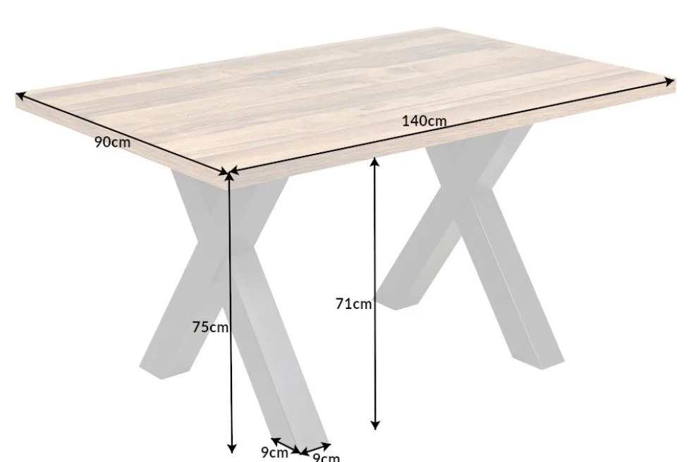 Industrial Esstisch MONTREAL 140cm natur schwarz Eichenholz-Design X-Gestell
