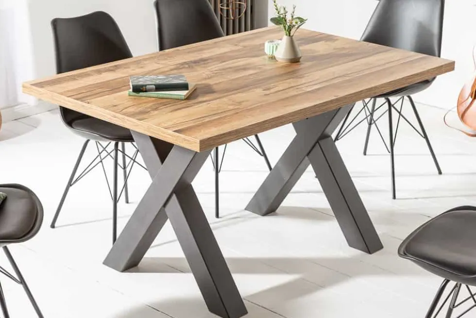 Industrial Esstisch MONTREAL 140cm natur schwarz Eichenholz-Design X-Gestell