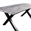 Industrial Esstisch WILD 200cm grau gekälkt Wildeiche-Design Baumkante schwarz X-Gestell