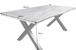 Industrial Esstisch WILD 200cm grau gekälkt Wildeiche-Design Baumkante schwarz X-Gestell