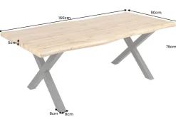 Industrial Esstisch WILD 160cm braun Wildeiche-Design Baumkante schwarz X-Gestell