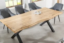 Industrial Esstisch WILD 160cm braun Wildeiche-Design Baumkante schwarz X-Gestell
