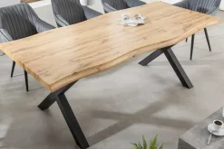 Industrial Esstisch WILD 200cm braun Wildeiche-Design Baumkante schwarz X-Gestell